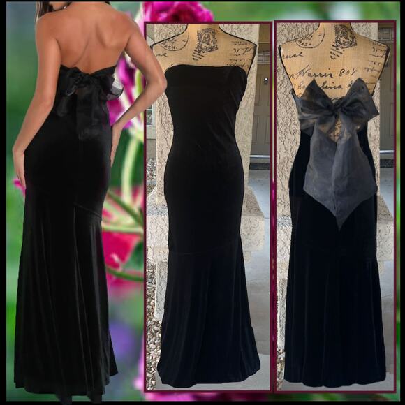 Lulus Mesmerizing Elegance Black Velvet Strapless Backless Maxi Dress Size L - Picture 1 of 7